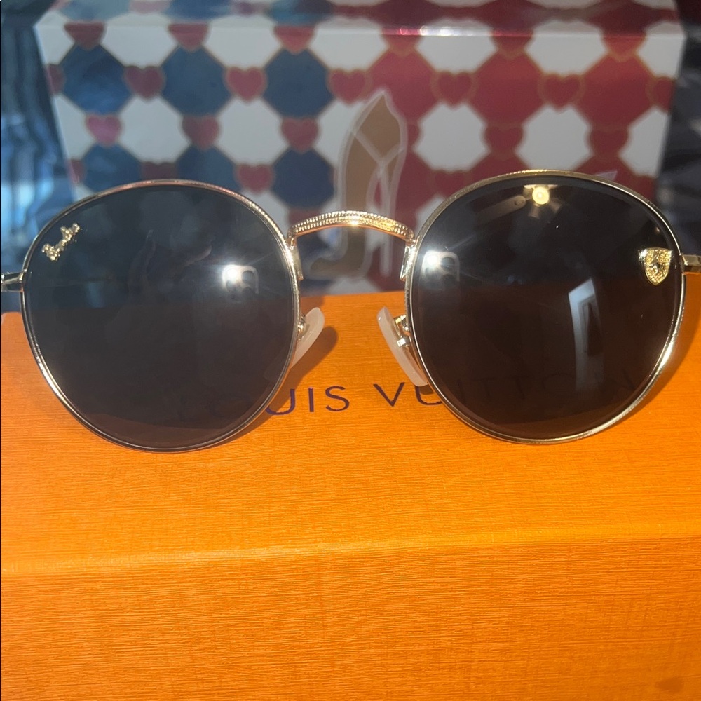 Small Round Gold Frame Sunglasses with Dark Lenses
